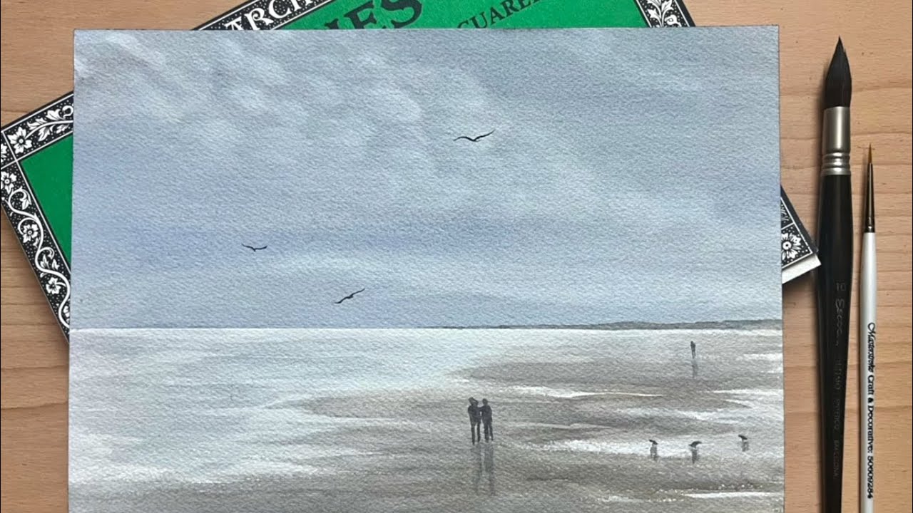 Paint A Simple Watercolor MACKEREL SKY Seascape, Watercolour Landscape Painting tutorial Sky Demo