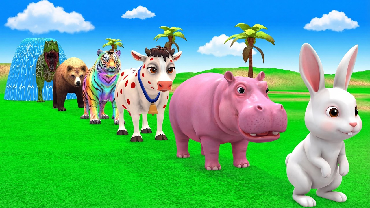 Long Slide Game With Cow Elephant Gorilla Hippopotamus Tiger 3d Animal Game Funny 3d Animals