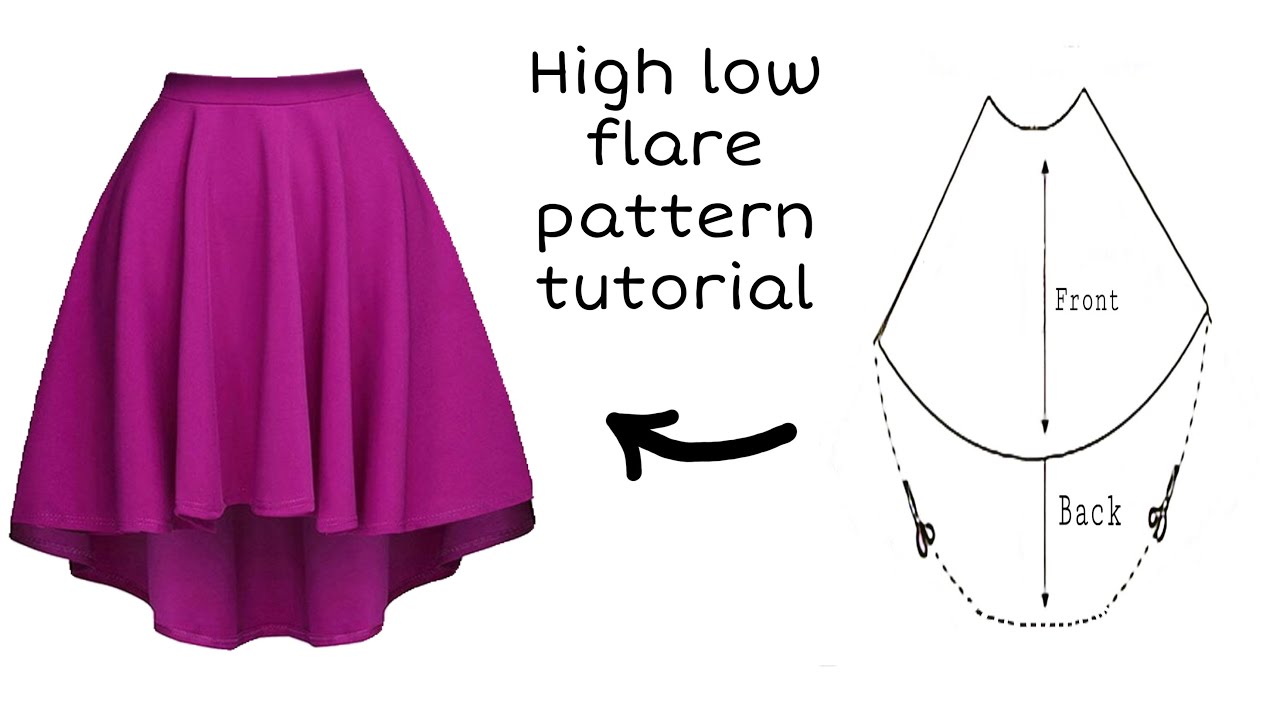 How to draft and cut high low circle flare  |High low flare pattern tutorial |DIY|