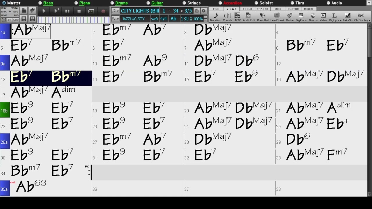BACKING TRACK - CITY LIGHTS (Bill Anderson) (Ab) 130 BPM SWING