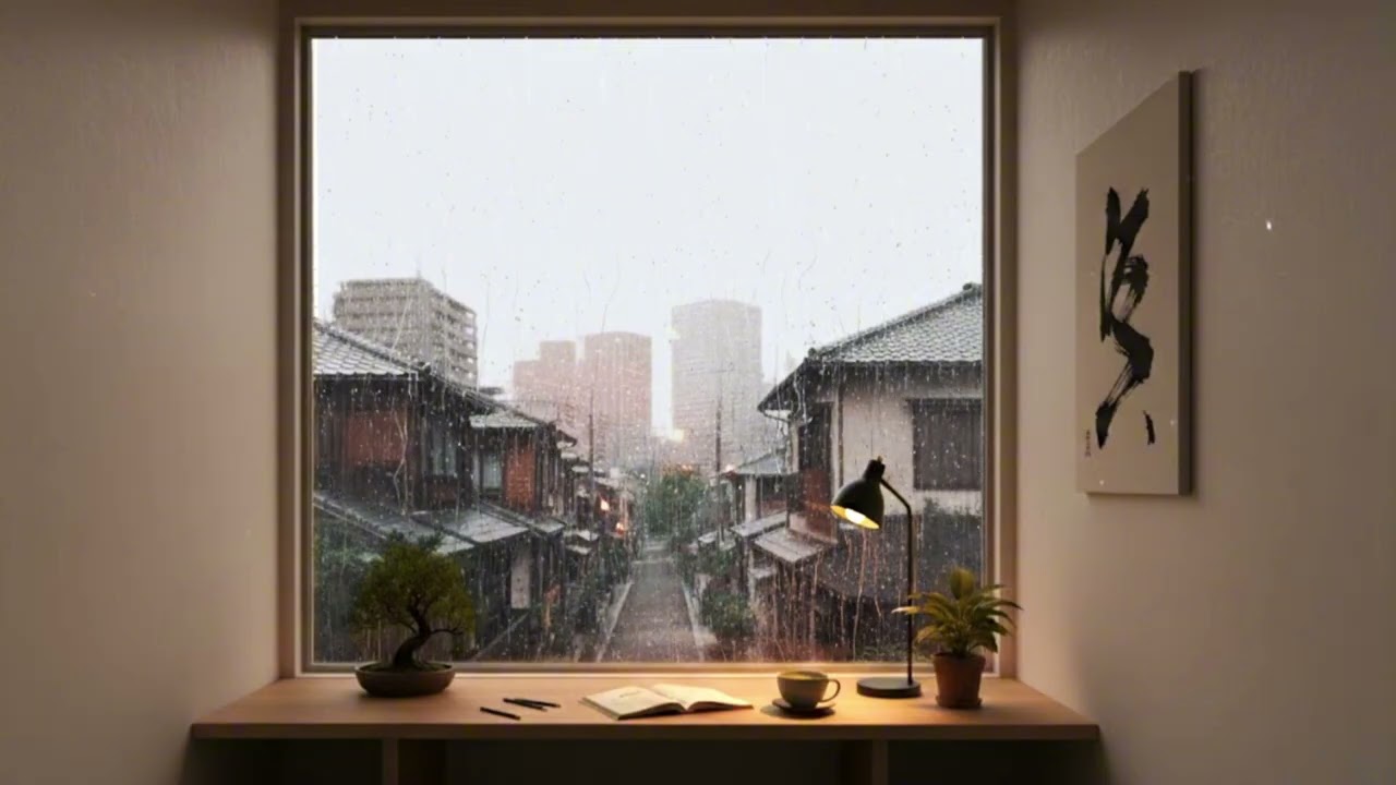 Rainy Day in a Japanese House from a Quiet Desk View | Study & Focus Ambience