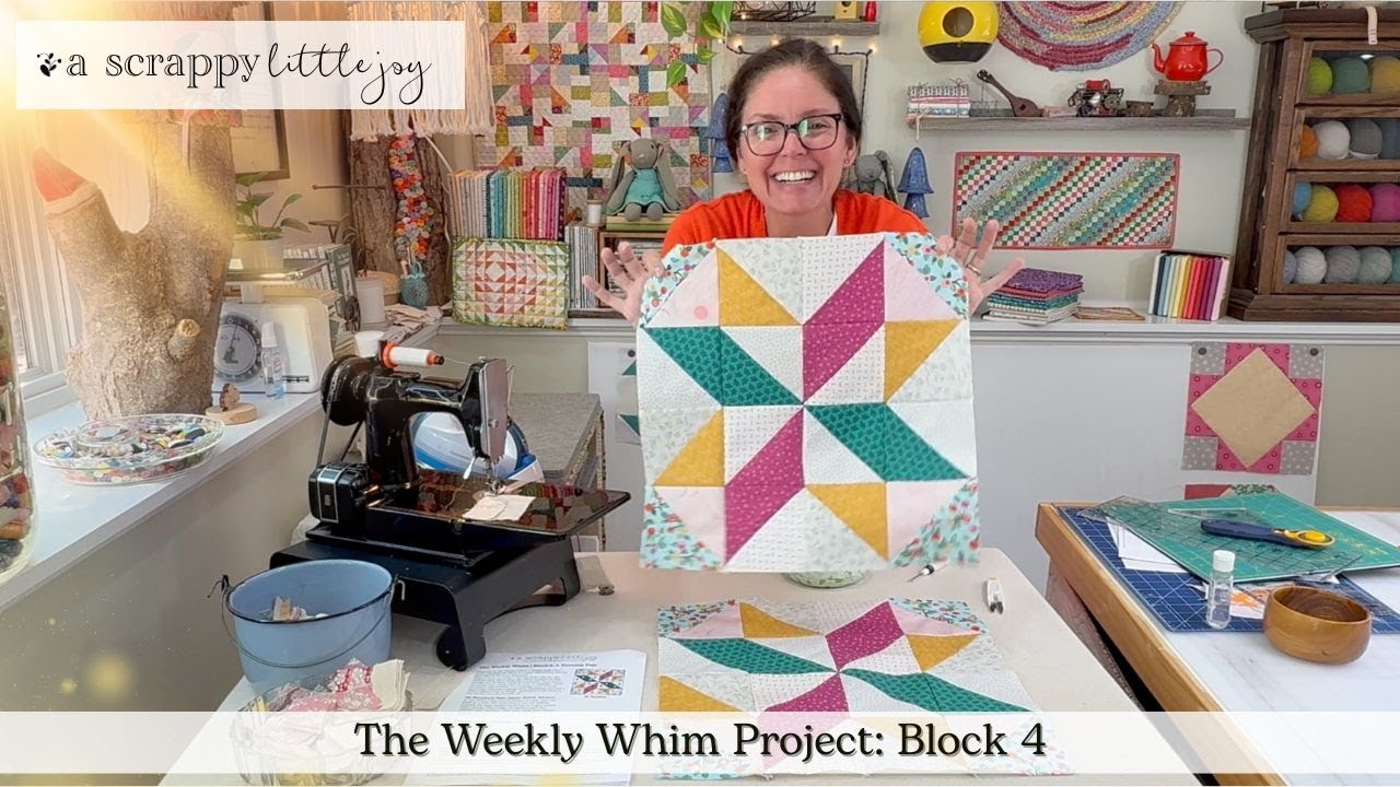 The Weekly Whim, Block 4 | A Turning Tide Quilt Block | A Big Girl Block featuring 4-at-a-Time HSTs