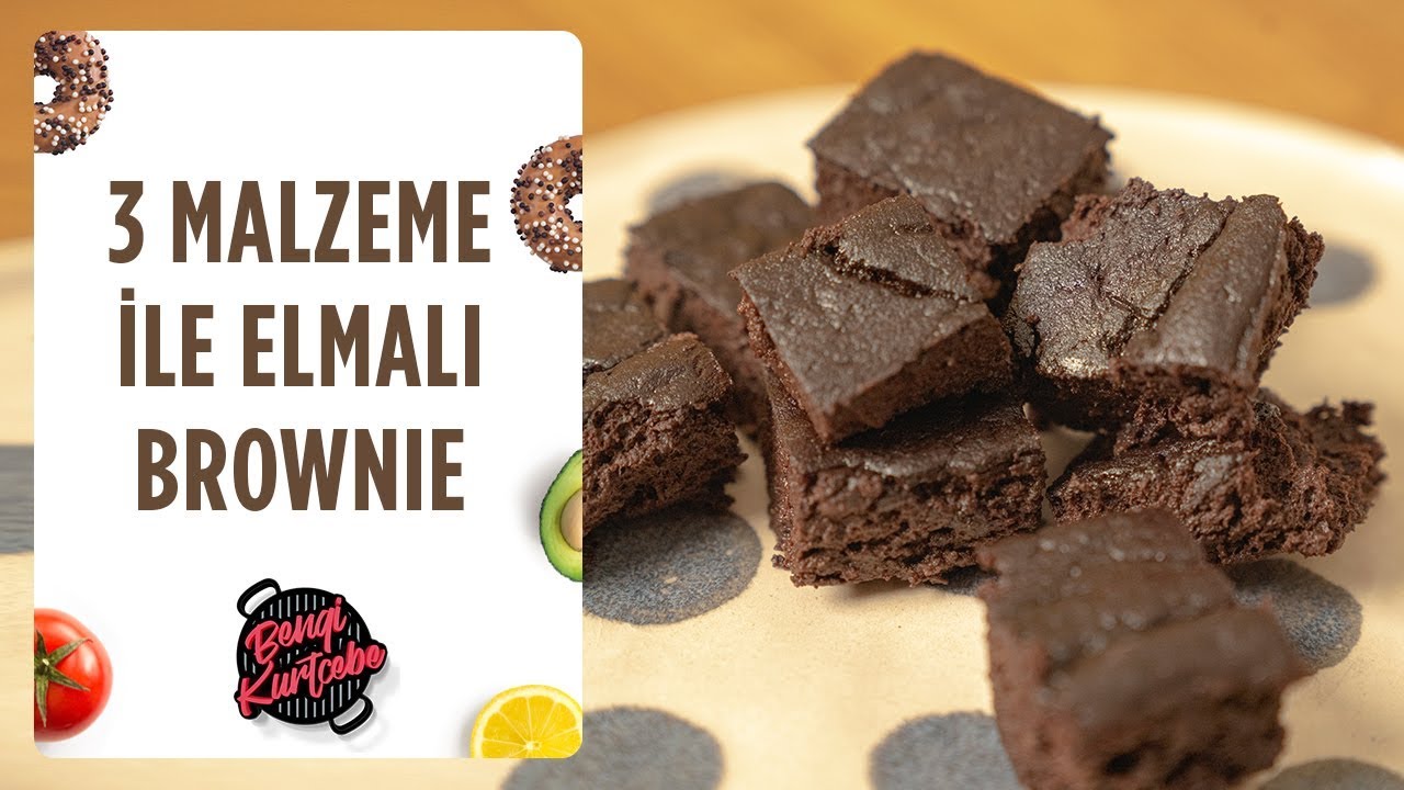 Şekersiz Unsuz ve Yağsız Elmalı Brownie Tarifi | 3 Malzeme ile Brownie Yapımı