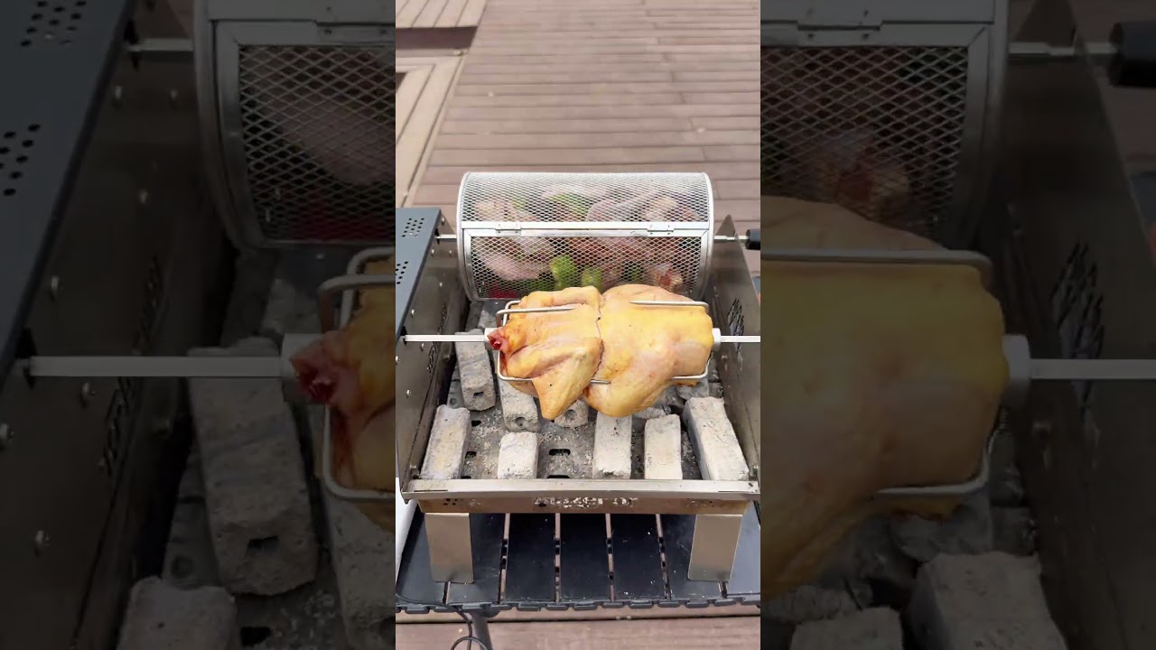 Double-row rotating barbecue grill, a great tool for outdoor camping and picnics.#bbq #blazeforf4