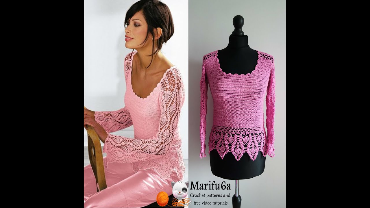 how to crochet pink pineapple lace pullover by marifu6a