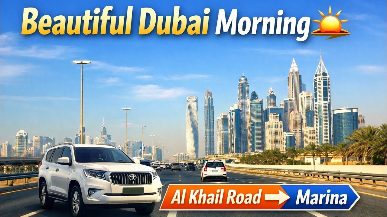 Beautiful Morning Drive Al Khail Road to Dubai Marina | Dubai 🇦🇪