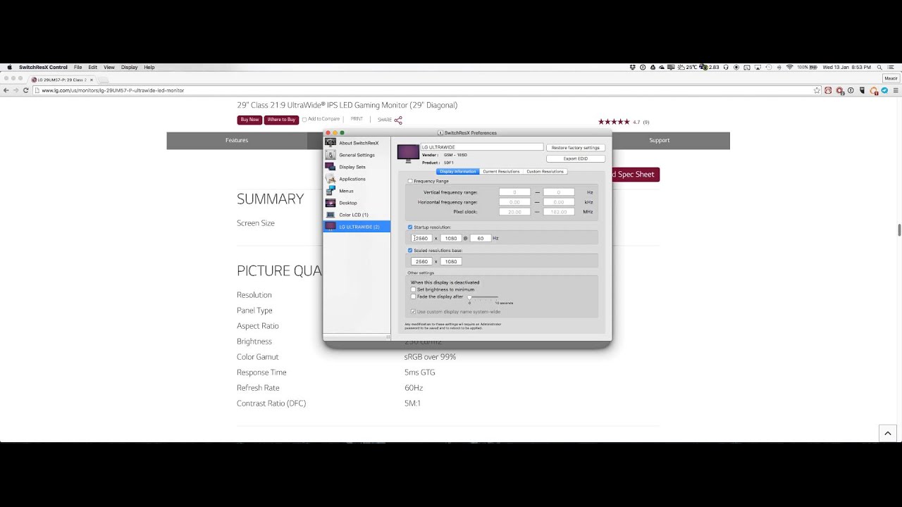 How to get the LG 29UM57 Monitor working CORRECTLY with your Mac