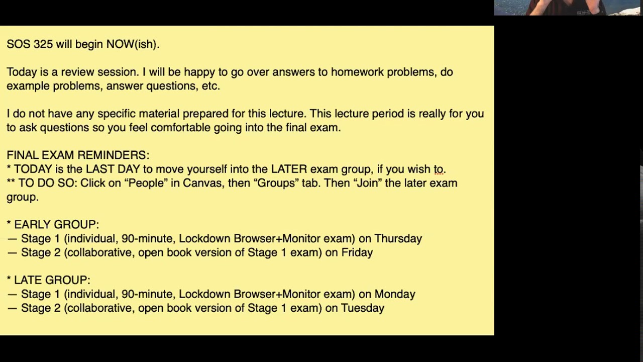 SOS 325: Lecture FER (2020-12-01) - Final Exam Review