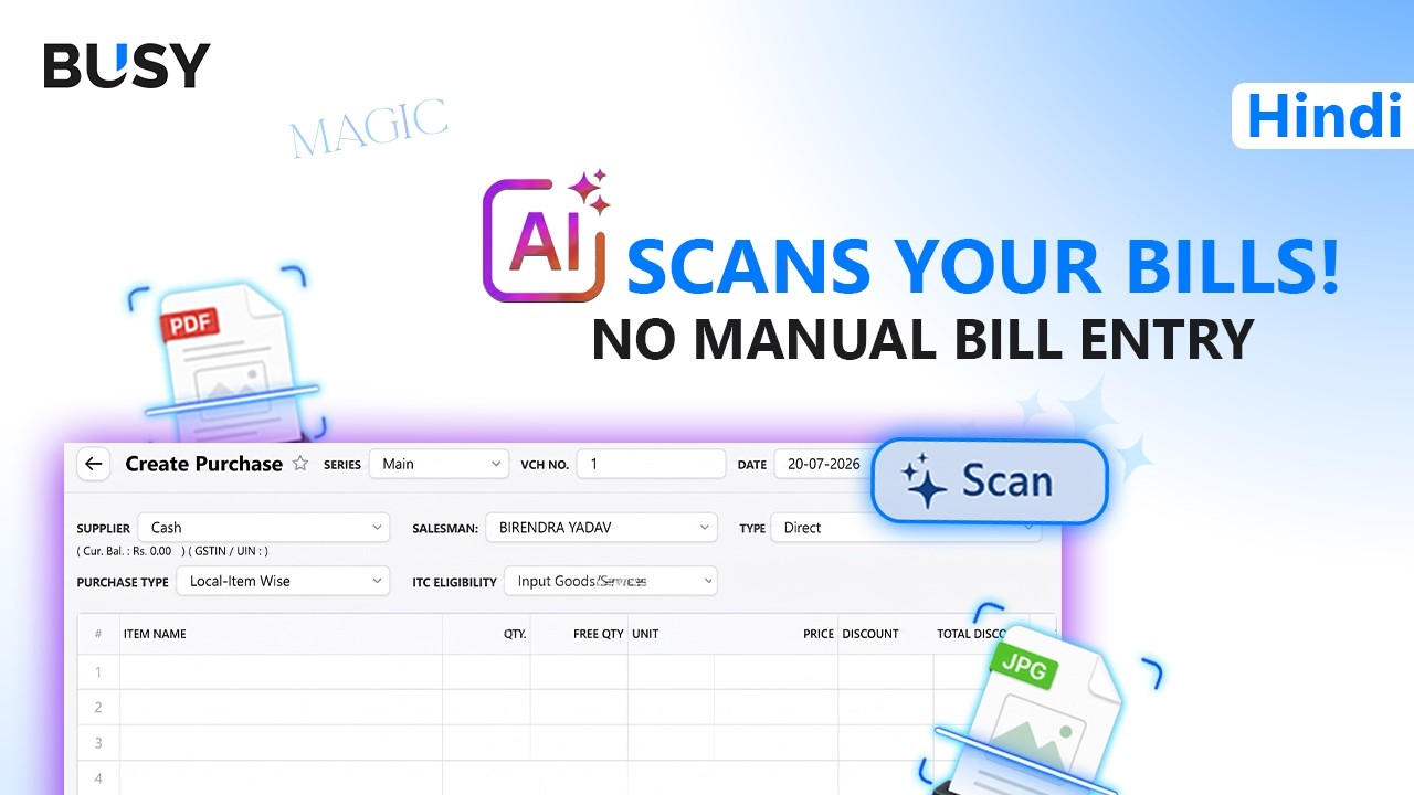 🤖 AI Powered Auto Voucher Scan in BUSY MAGIC | Scan Purchase Bills in Seconds 🚀| Hindi
