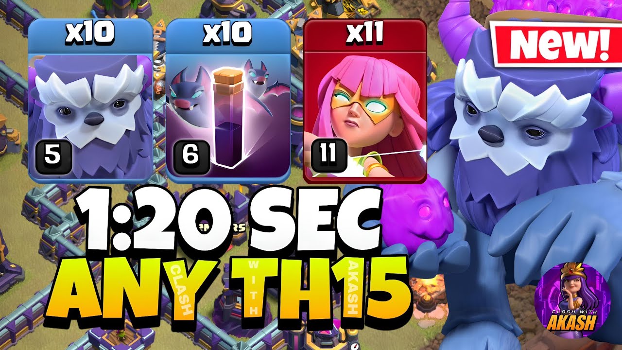 TH15 Yeti Super Archer Attack With 6 Bat Spell !! Best TH15 Attack Strategy (Clash of Clans)