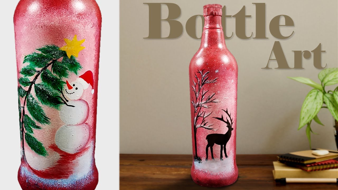 Bottle Art | Bottle Art Simple Design | Christmas Bottle Art | Bottle Painting For Beginners