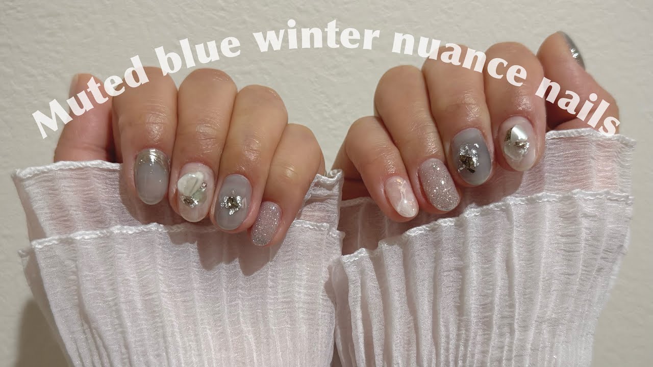 【セリア新色】ショートネイルに映える🫧冬のくすみニュアンスネイル💅🩵