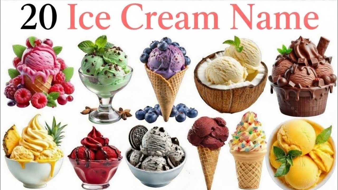 🍨 Learn 20 Ice Cream Names for Kids with Pictures & Sound | Ice Cream Names English Hindi For Kids