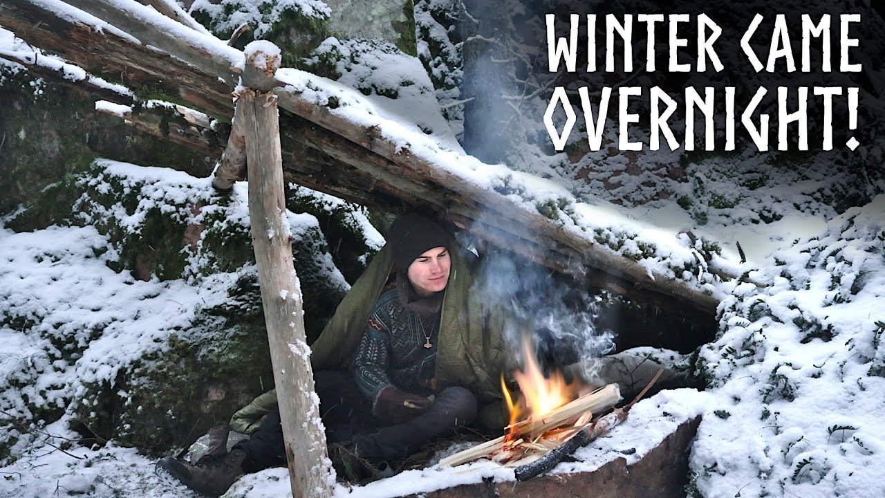 Winter Survival Camping: Building my COZY Bushcraft Shelter