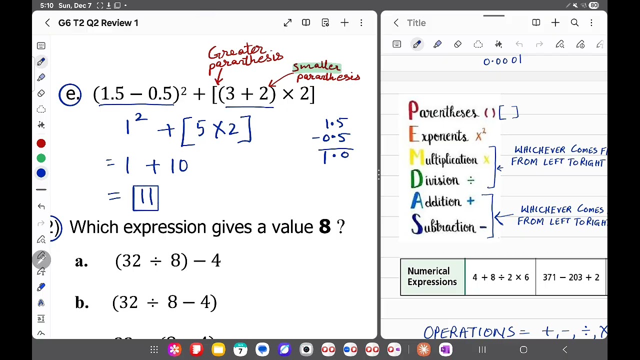 Evaluate Numerical and Algebraic expressions