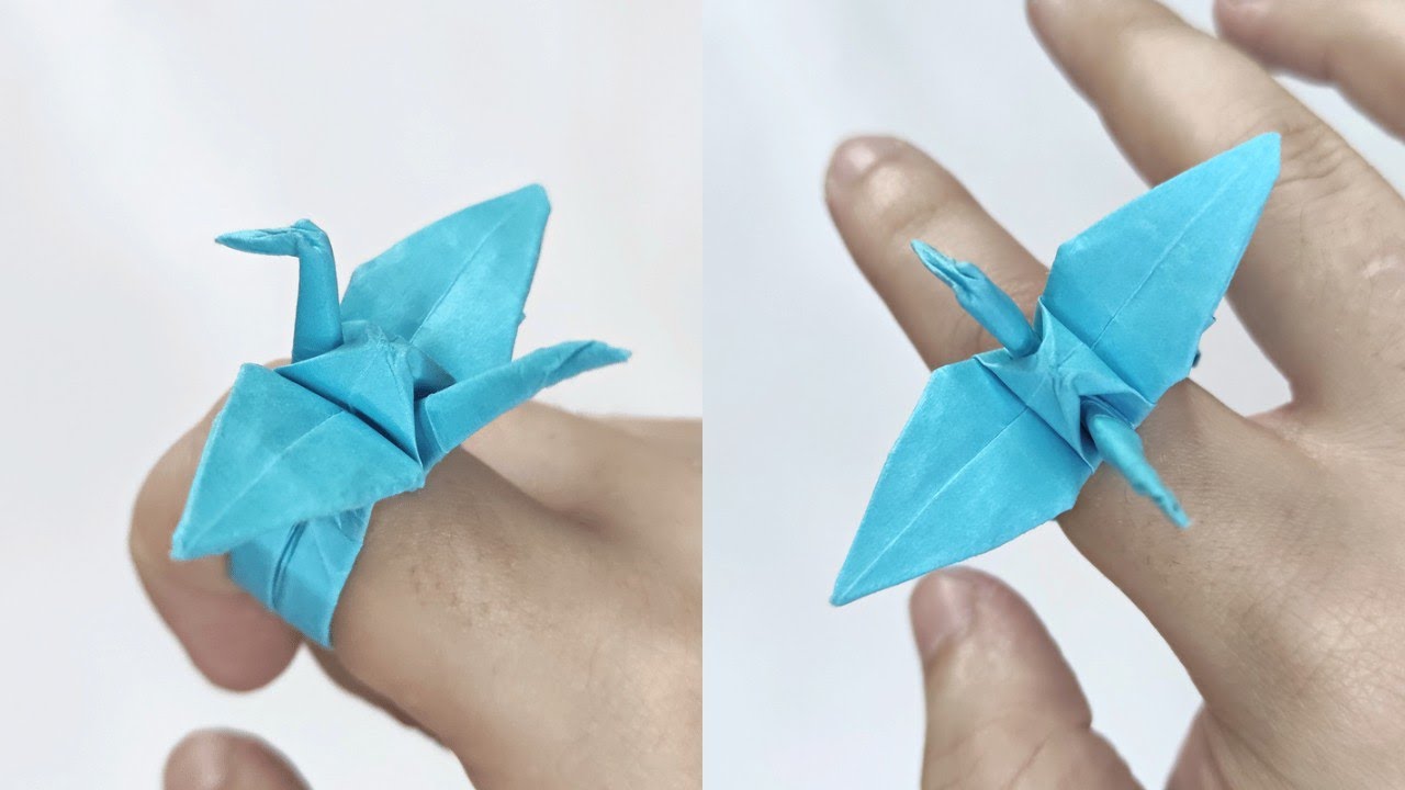 Origami CRANE RING | How to make a paper ring with crane
