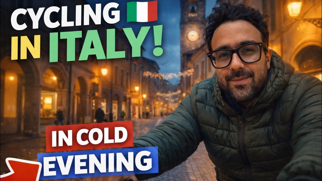 cycling on the streets of an Italian town on a cold evening.❄️😍