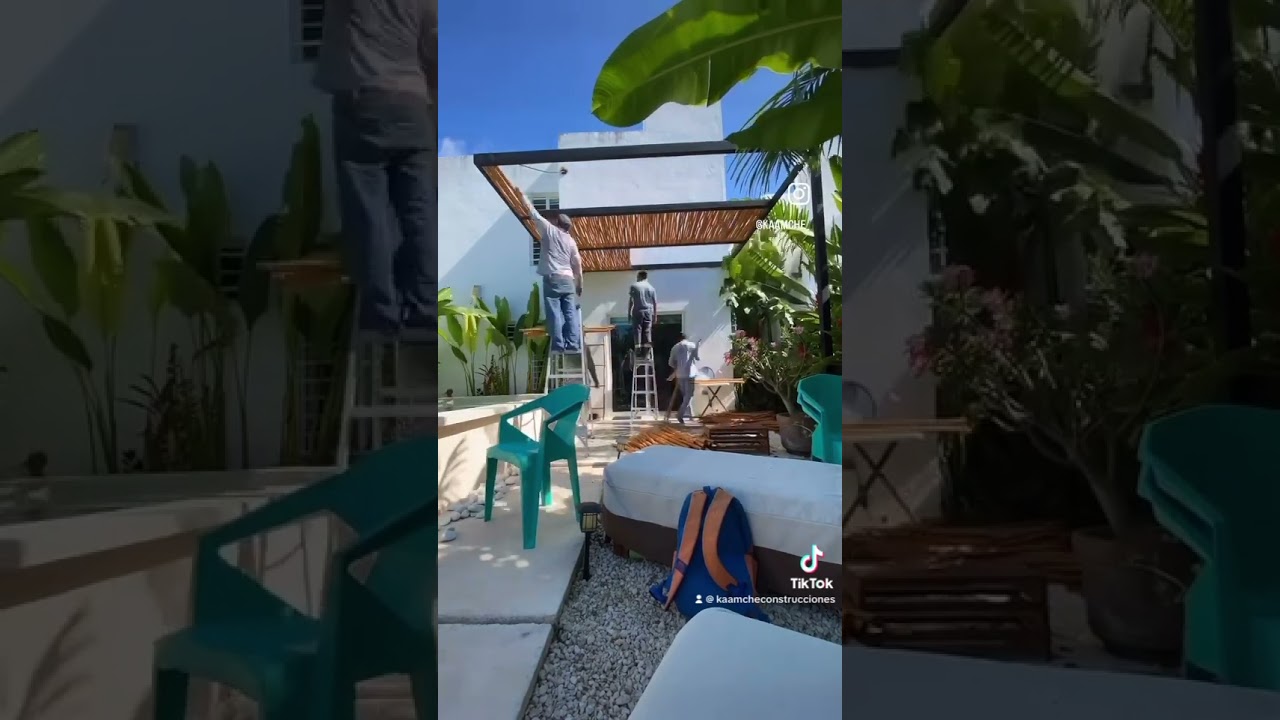 PERGOLA CON TECHUMBRE DE ROLLIZOS DE MADERA (TINGLADO DE BAHAREQUE, GILES, CA&Ntilde;AS)