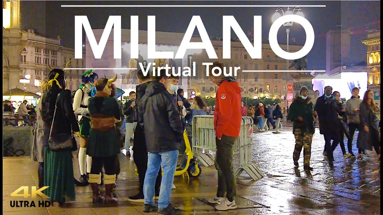 Walking in Milan | Halloween Evening Tour Around the City Center  (4K 25fps)