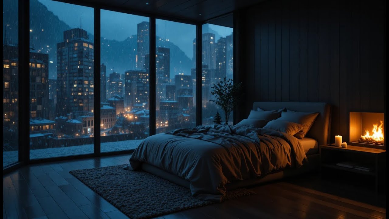 Warm Night Jazz Piano with Fireplace Sounds ❄️ Cozy Winter Bedroom for Restful Sleep