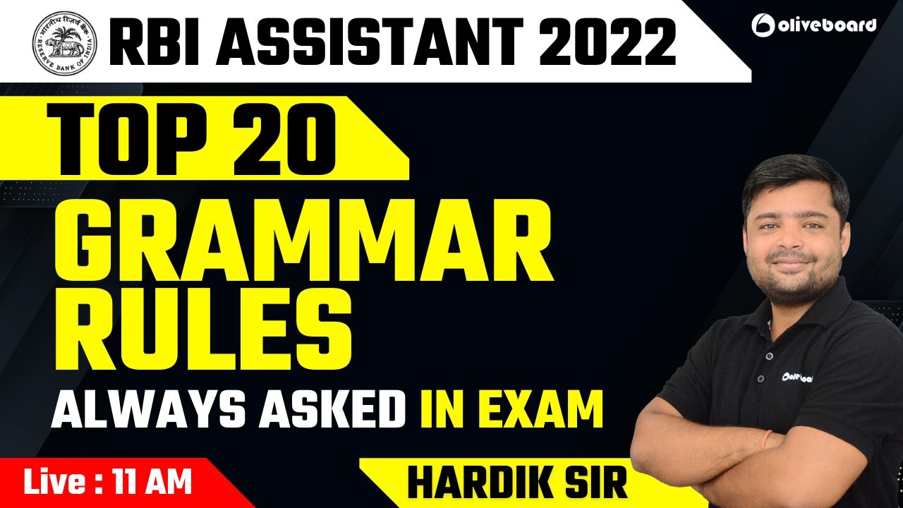 RBI Assistant 2022 | Top 20 Grammar Rule | Always Asked in Exam | RBI Assistant English | Hardik Sir
