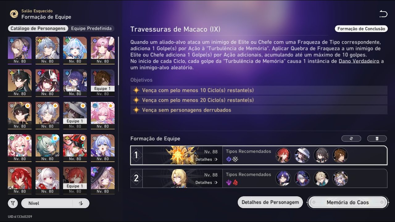 Argenti e Dr. Ratio no estágio 9 do memória do caos- Honkai star rail