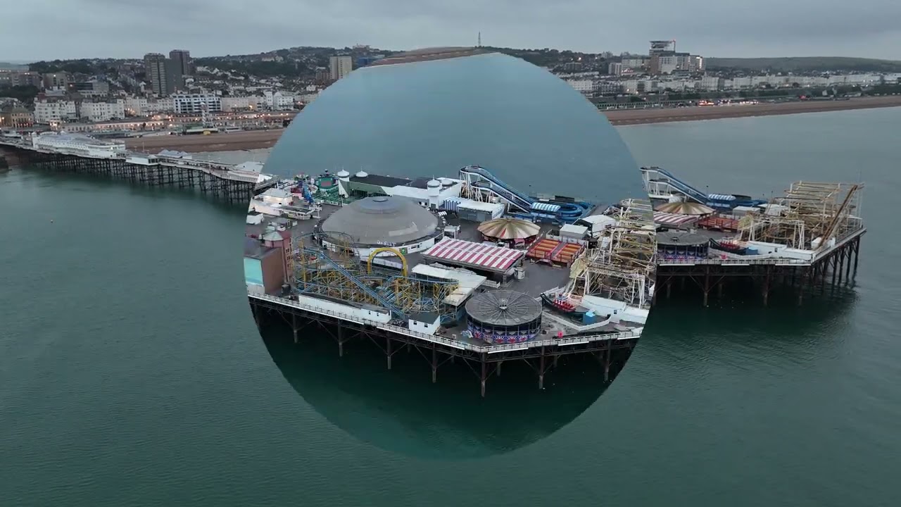 Brighton Palace Pier , West Pier and i360 observation tower, Accompanied by ( Drone With Trail)