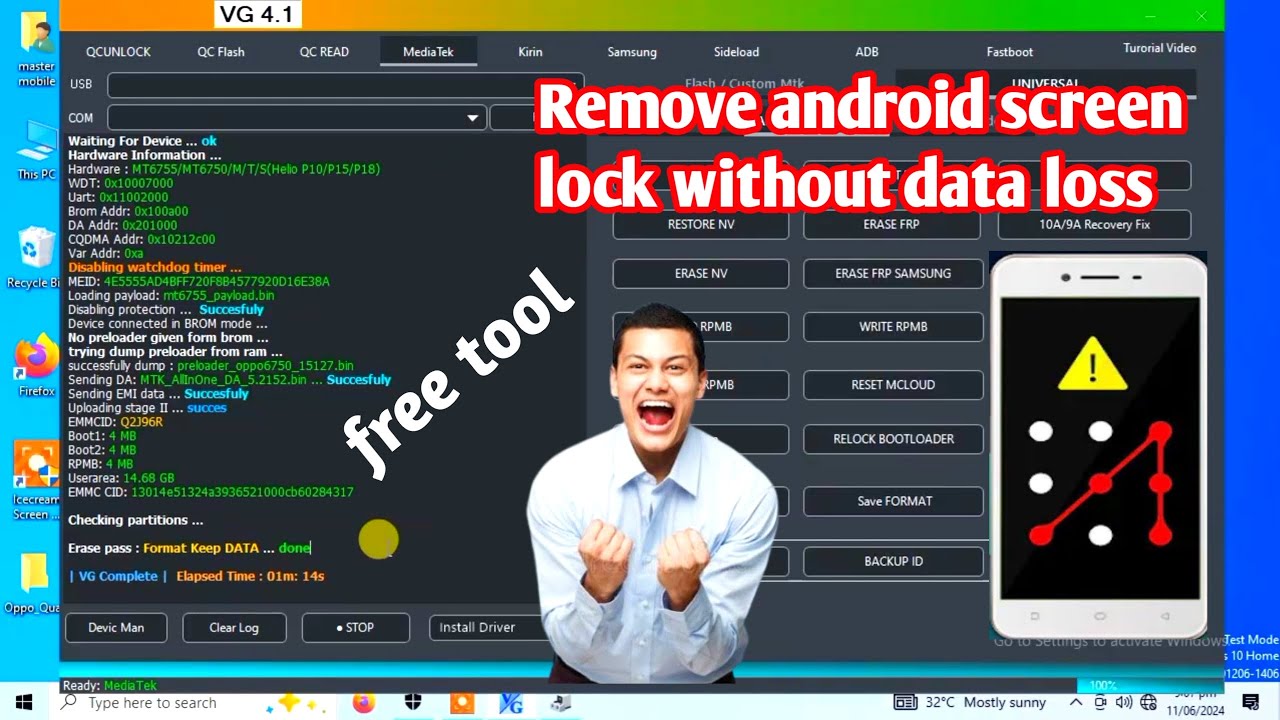 Without data loss Remove password, pin lock, Pattern oppo a37 with free tool