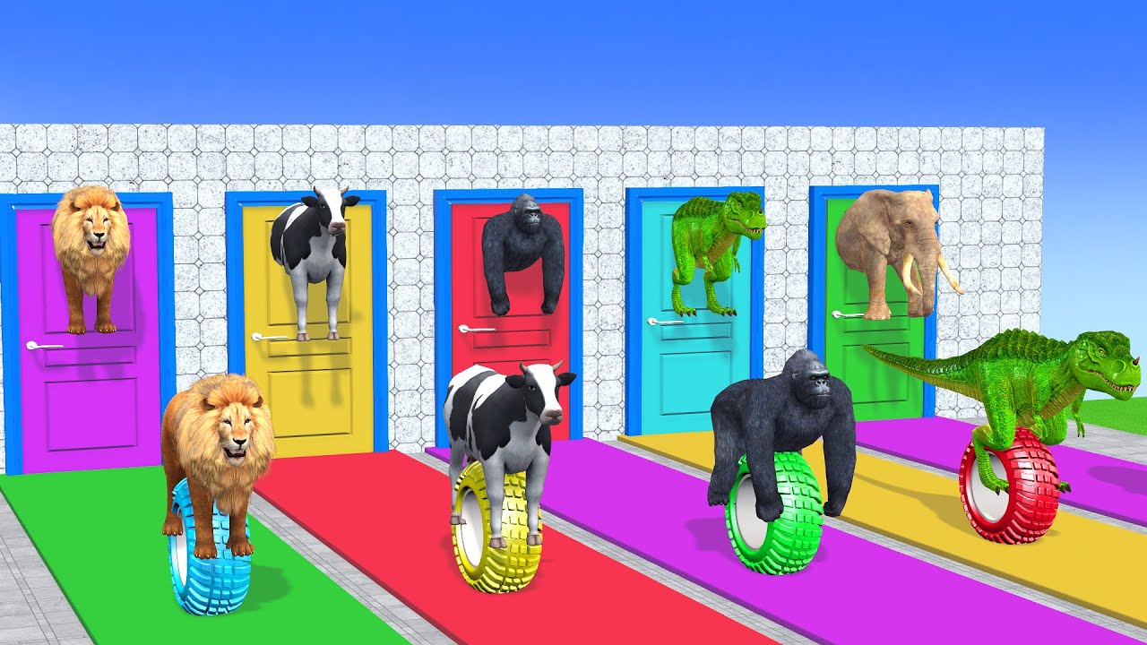 Long Slide Game With Elephant Gorilla Buffalo Hippopotamus Tiger 3d Animal Game Funny 3d Animals