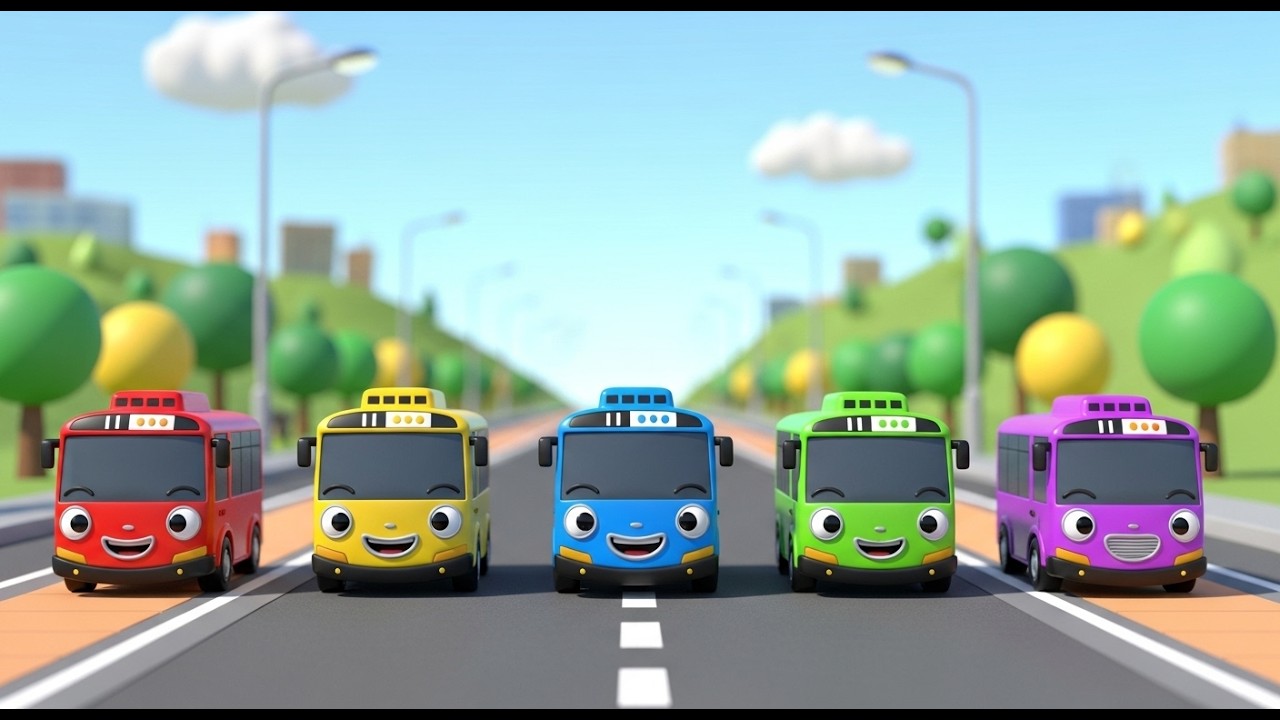 Cinco Pequenos Ônibus de Brinquedo Tocam | Música de Carrinhos e Sons para Crianças