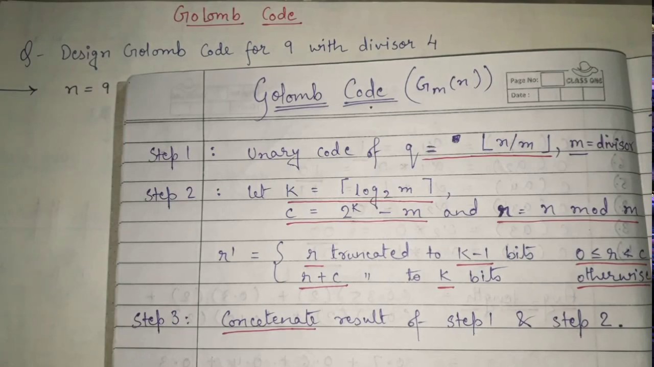 9. Golomb Code in Data Compression | Golomb Coding| Unary code| Golomb code example Image processing