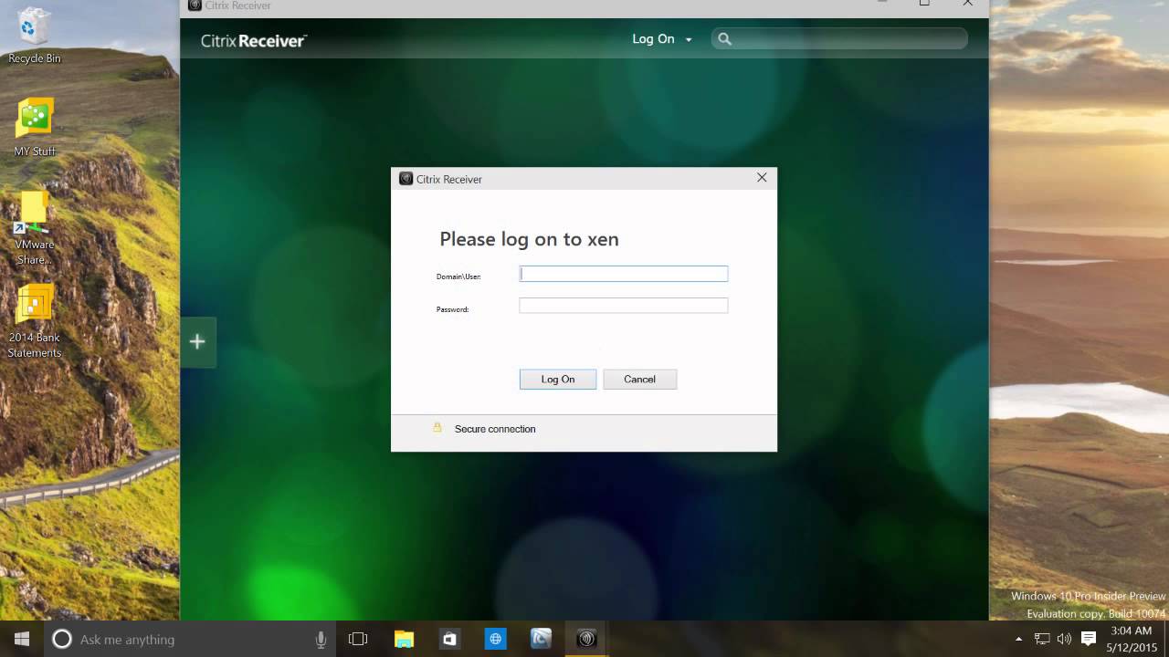 XenApps Citrix Receiver Setup on Windows 10