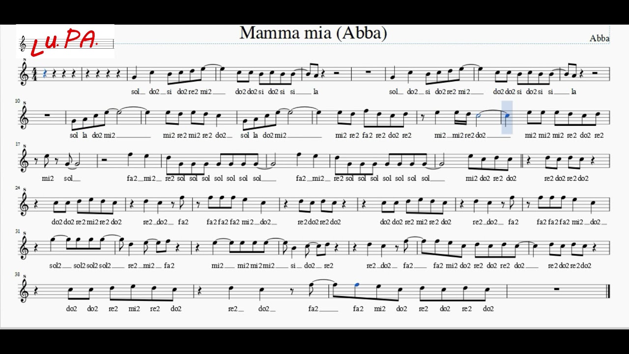 Mamma mia - Flauto - Note - Spartito - Note - Tutorial - Karaoke - Recorder - Canto - instrumental