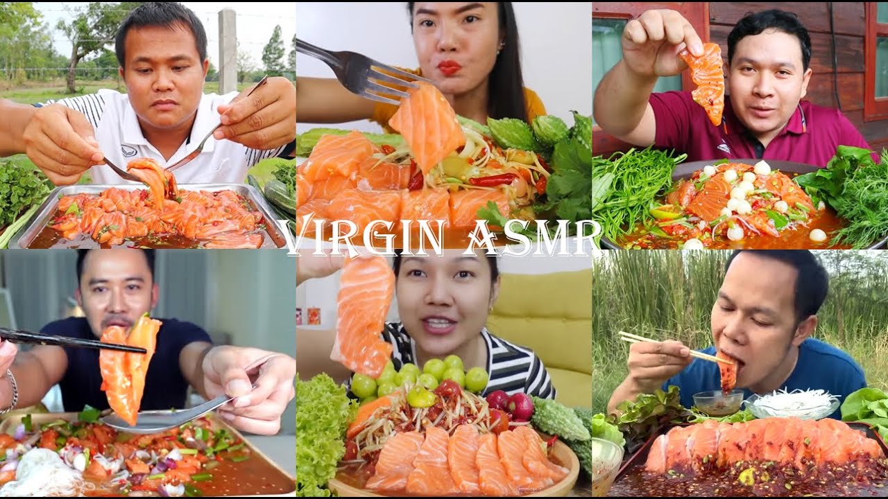 ASMR SALMON SASHIMI THAI SPICY SAUCE PART 4 .I Tổng hợp clip ăn cá hồi sốt thái siêu ngon phần 4.