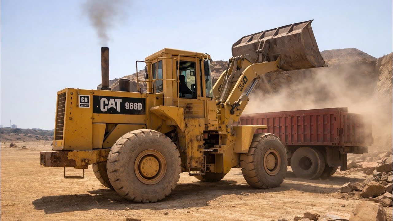 Real Quarry Work | CAT Loader Loading TruckHeavy Loader Power | CAT 966D Working in Dusty Quarry