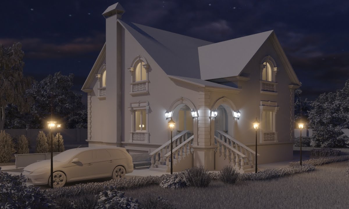Визуализация ночного экстерьера / Night exterior photometric rendering