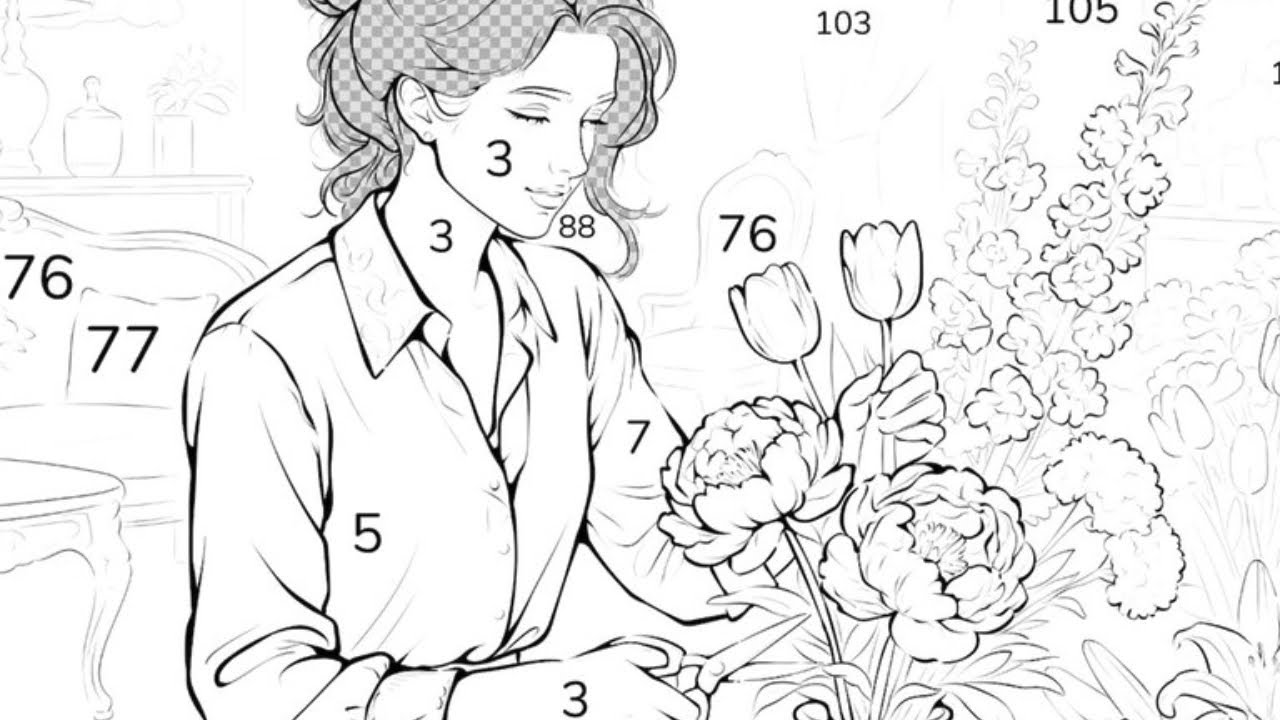 A vase of cherry blossoms and a teapot by the window | Coloring Games