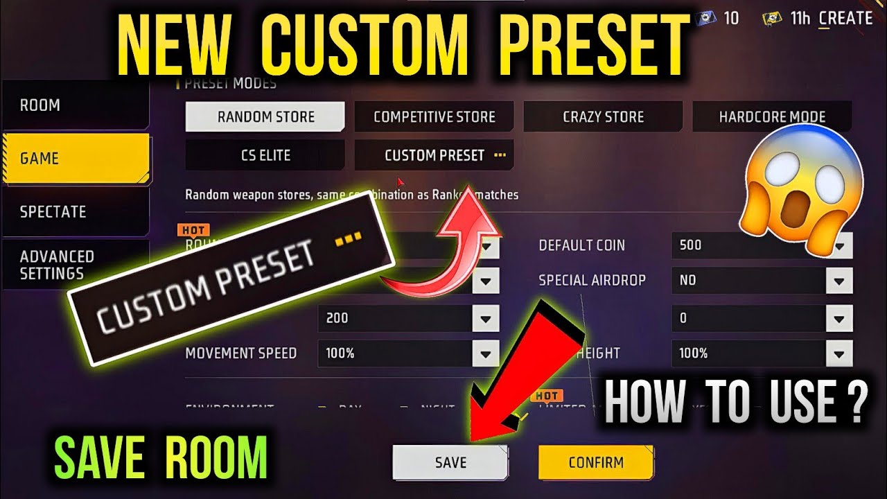 Custom Preset in Room - How To Save Room Settings | Free Fire Custom Preset