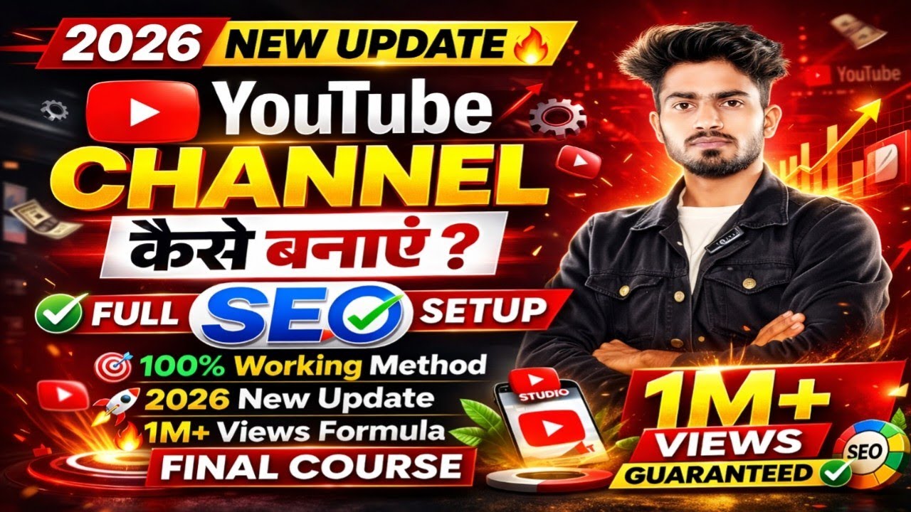 YouTube Channel Kaise Banaye 2026 🔥 Full Process + SEO Setup | 1M Views Formula | 100% Working