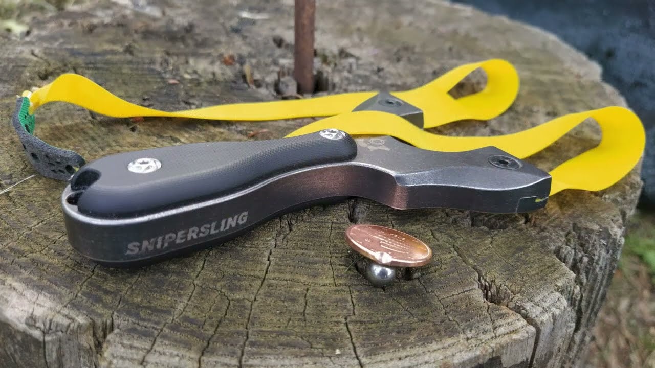 Slingshot shooting. Coin spine hit, Snipersling S-NYX