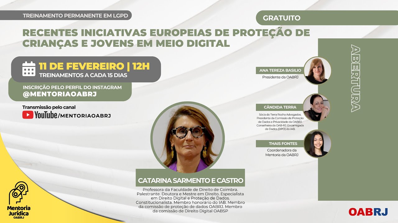 Recentes iniciativas europeias de proteção de crianças e jovens em meio digital - 11/02 - 12H
