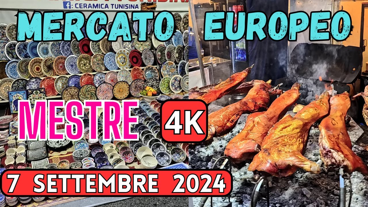 Walking street e in giro per Mestre in bicicletta; da Treviso in treno. Mercato Europeo.