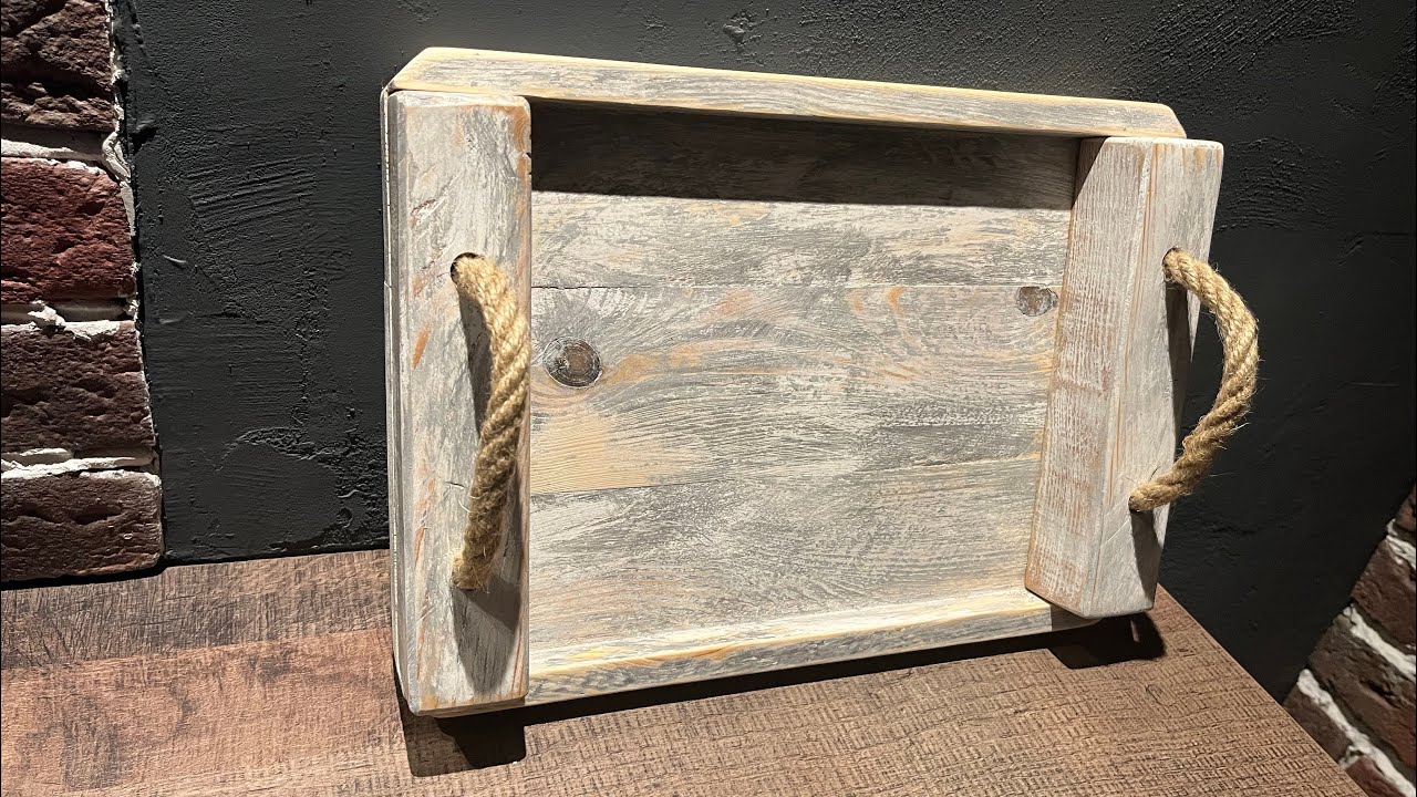 Rustic wood serving tray with handles,breakfast in bed-Easy DIY Project/Деревянный поднос в постель