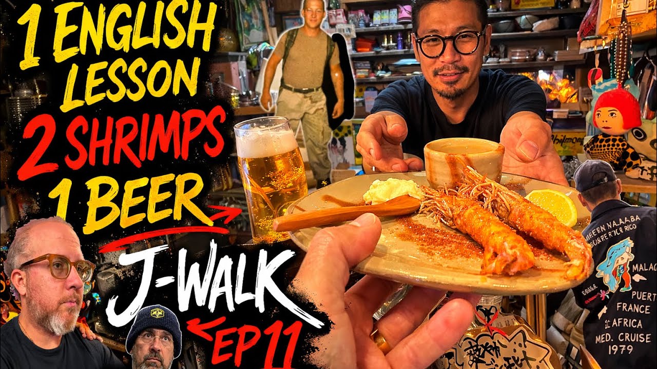 Speaking English in the Heart of Naha then we open the bar and have a treat (whole head on shrimps)!