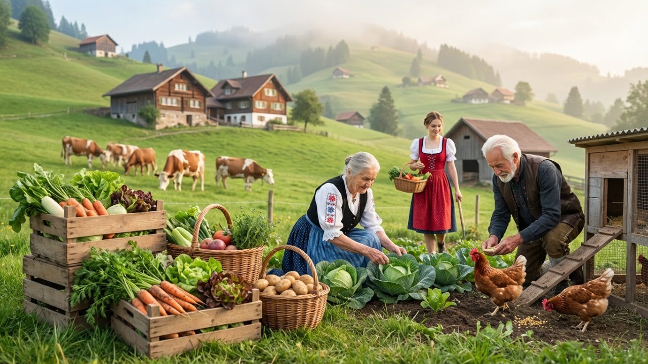 Traditionelles Schweizer Bauernhofleben  Idyllische ländliche Schweiz
