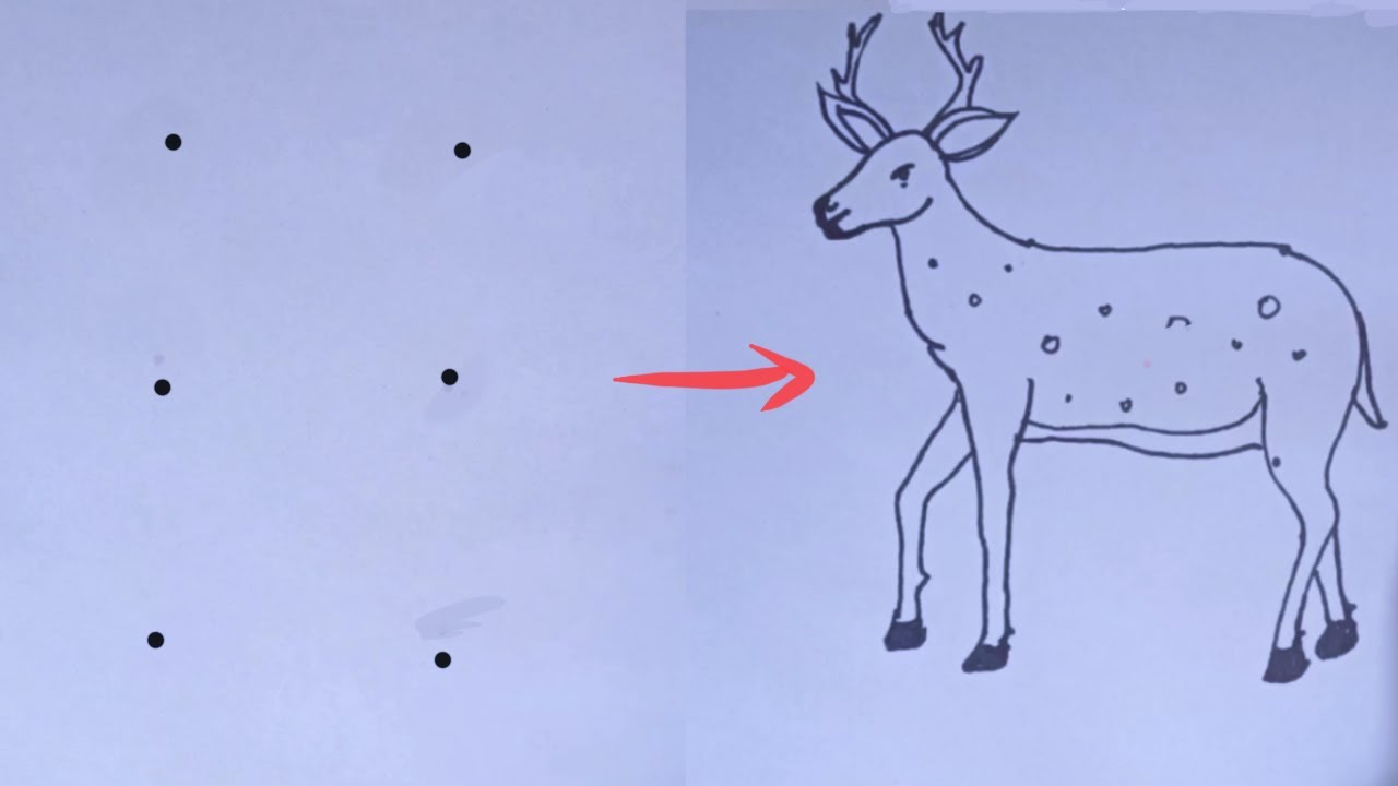 Deer Drawing With 6 Dots Drawing Easy
