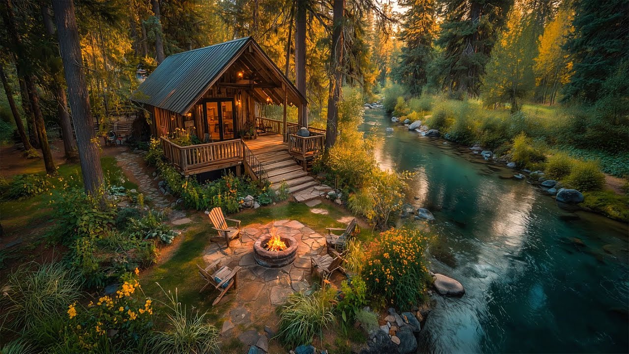 A Calm Morning in the Forest Cabin, Birdsong & Firepit for Relaxation