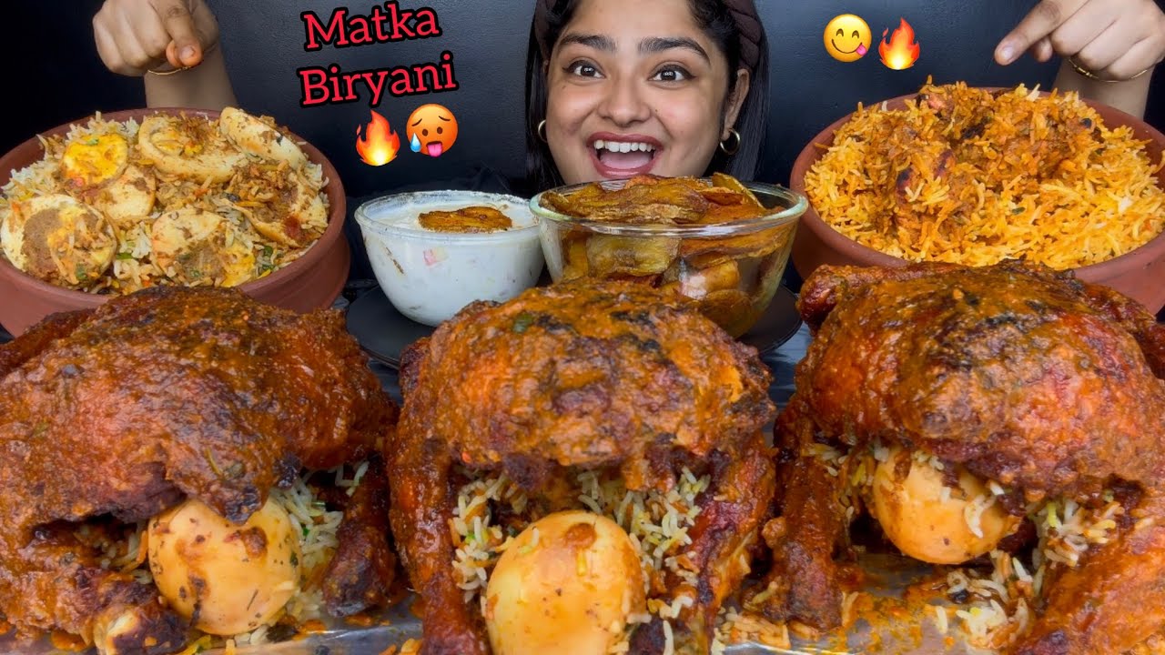 3 SPICY WHOLE ROAST CHICKEN BIRYANI WITH CHICKEN MATKA BIRYANI AND EGG MATKA BIRYANI | ASMR MUKBANG