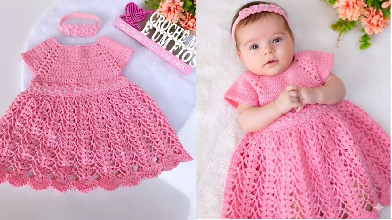vestido de croche infantil do RN até 2 anos de idade