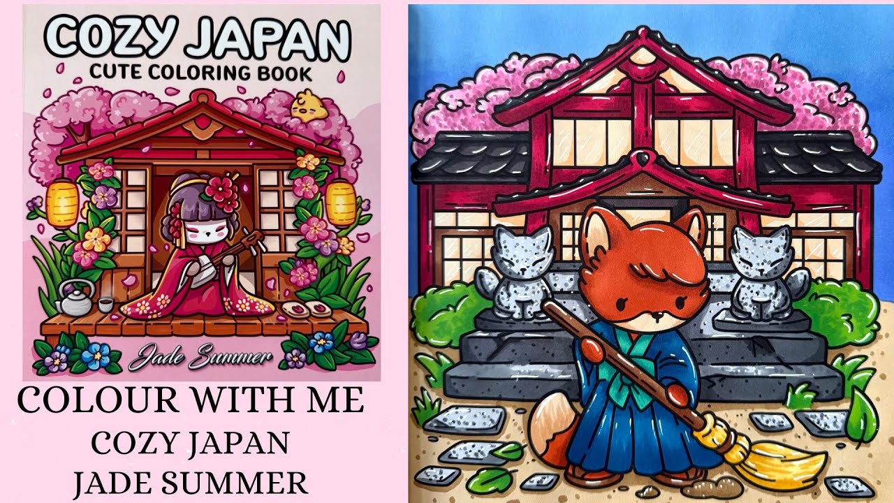 Cozy Japan - Jade Summer 🌸 Cozy Colour with me 🌸 Tutorial 🌸 Ohuhu alcohol markers 🌸Clean up